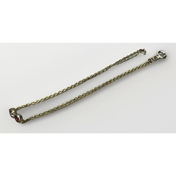 14K Gold over Sterling 2 Stone Dainty Chain Bracelet- Ruby Pink Stone Bezel Set - Picture 6 of 13